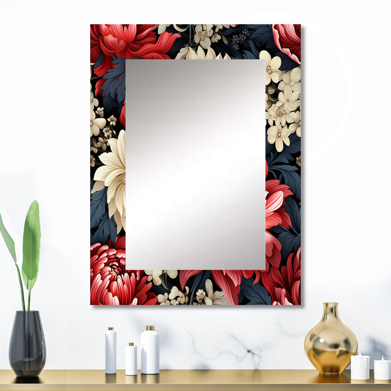 Mystic Red Damask Whispers - Damask Mirror Wall Decor, 32" x 24"