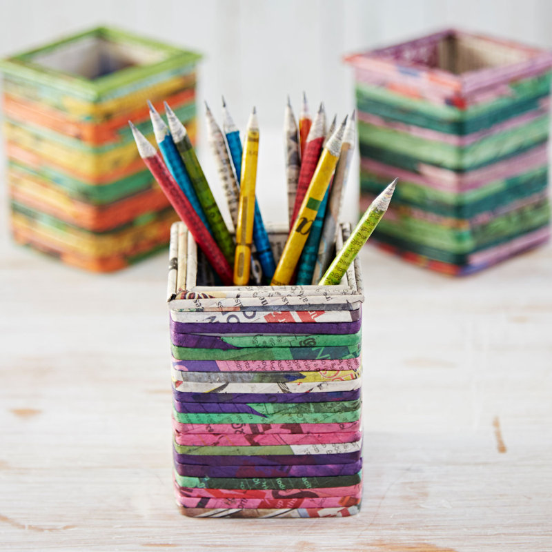 Cardboard / Paper Pen Holder, Natural/Green/Pink/Purple