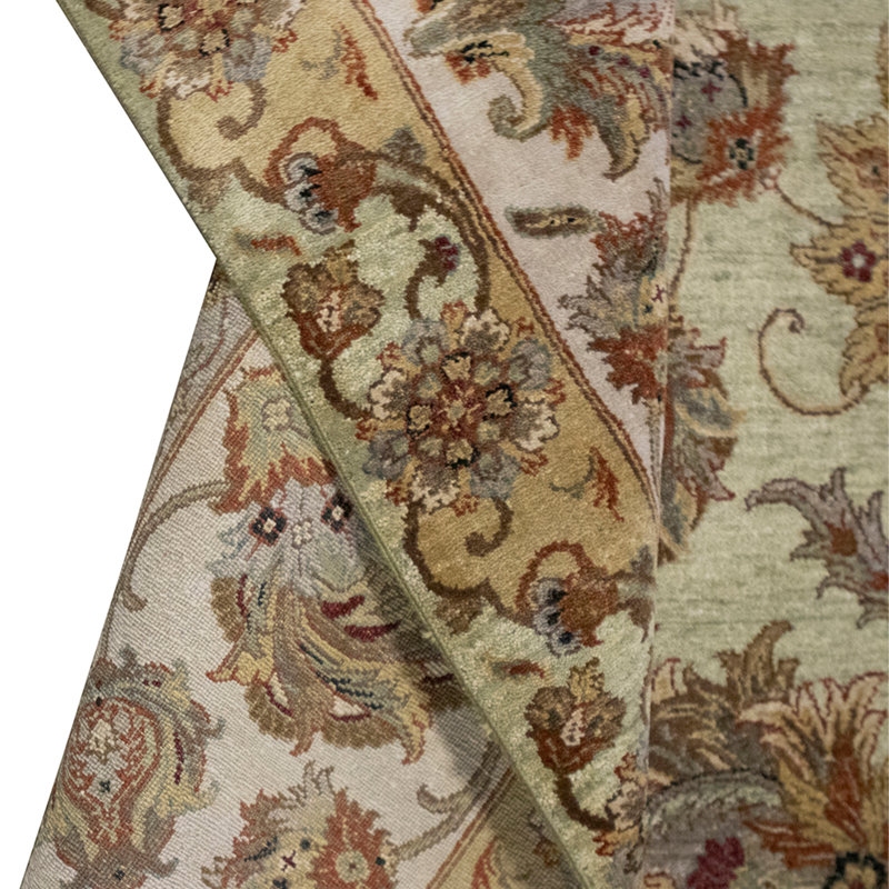 Hand Knotted Wool Oriental Area Rug in Light Green And Ivory