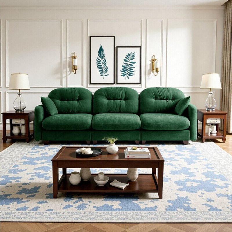 Élégant canapé modulaire vert à trois places modulaire - Tissu chenille doux, confort ergonomique, parfait pour le salon ou la chambre à coucher