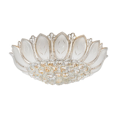 Moy 23.62 Inch Modern Crystal Flush Mount Lotus Chandelier Luxury Embedded Ceiling Light with Remote Control