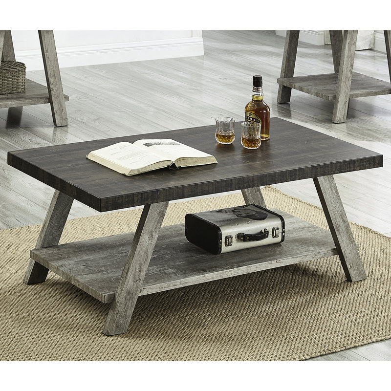 Table basse contemporaine avec espace de rangement supplémentaire - Noir et gris bicolore