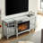 W 57" X D 15 " X H 25.6" Flash Silver Combination Tv Fireplace Cabinet