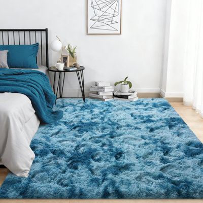 Super Soft Tie-Dyed PeacockBlue Rug 5x7 ft, Oversized Living Room Rug, Thick Pile Rug, Fluffy Tufted Room Rug For Room Bedroom Large Cozy Fuzzy Rug Room Home Decor Aesthetic Soft Non Slip Rug Decor Aesthetic, Christmas Decor, Halloween Decor