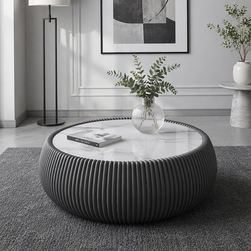 Table basse moderne en cuir clair avec plateau tambour en cuir pour meubles de salon