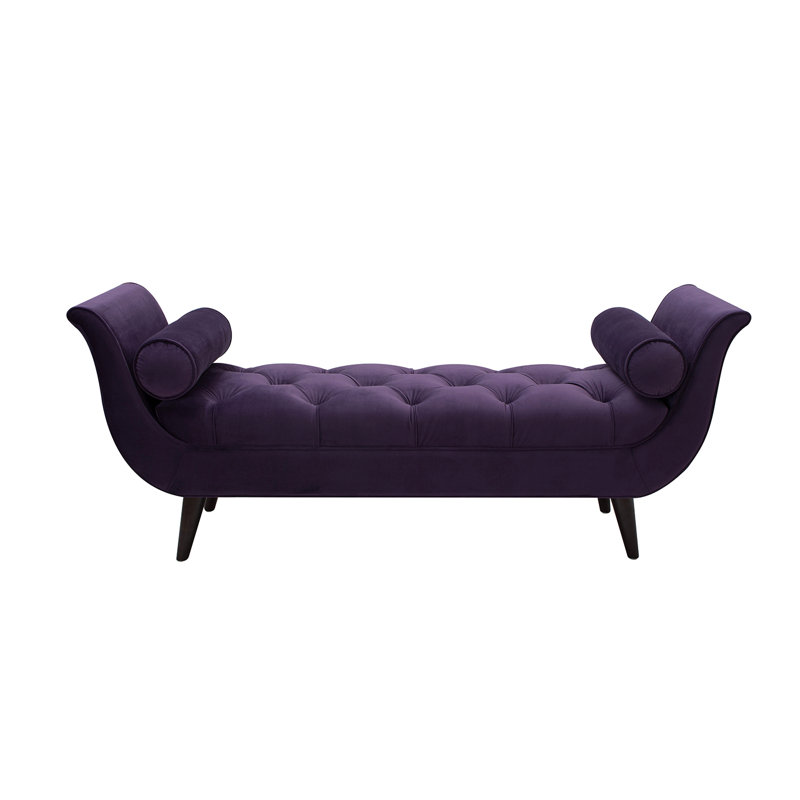 Banc d'entrée touffeté à accoudoirs évasés, velours, Mauve