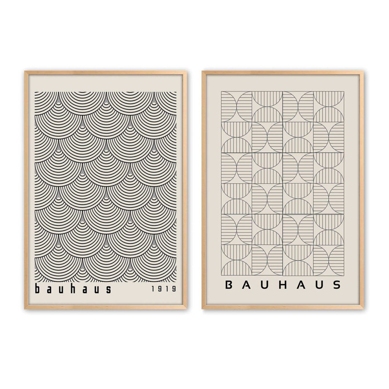 Bauhaus Abstract Precision Set of 2 Prints, 16" x 12", 25.5" H x 37.5" W x 1.25" D, Raw Maple Framed