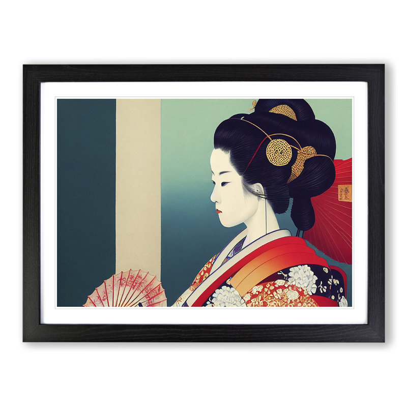 XH1022-980X A Stunning Geisha - Single Picture Frame Painting, Black, 34cm H x 46cm W x 2cm D