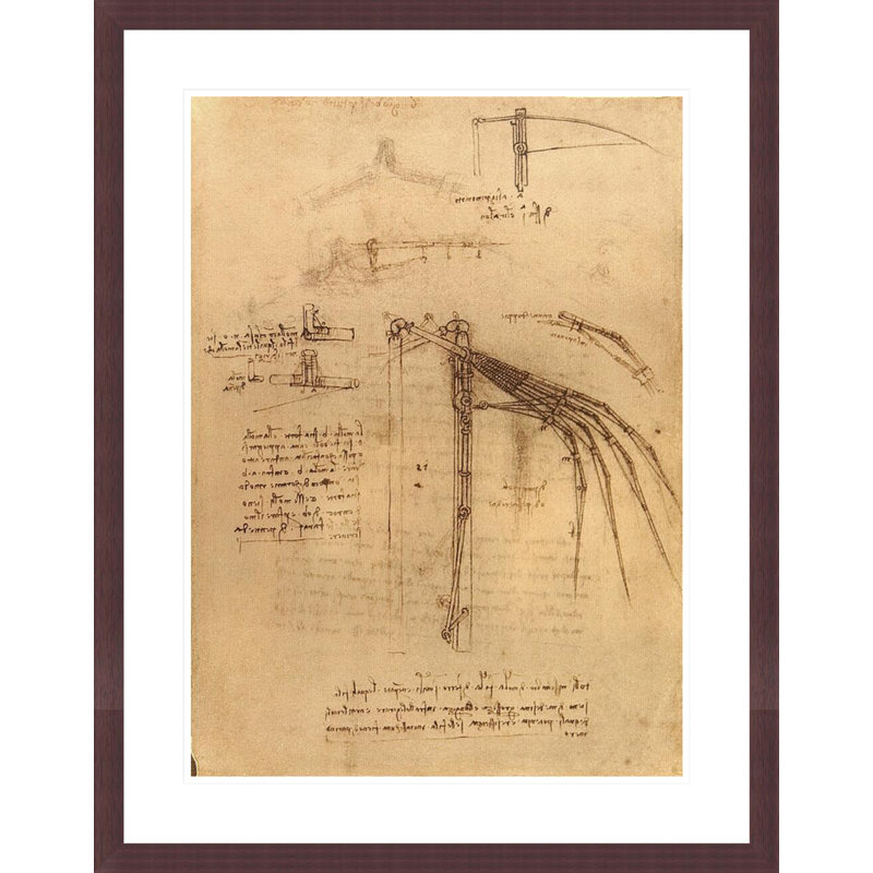 Sketch for a wing with moveable ends by Leonardo da Vinci -Framed Giclee Print, H 29,5 po x l 23,13 po