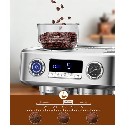 Dual Boiler Espresso Machine with Grinder, 20 Bar Espresso Maker with Milk Steamer & Hot Water, Dual LED Display, Pressure Gauge, Burr Grinder, coffee Machine for Home&Office, Stainless Steel