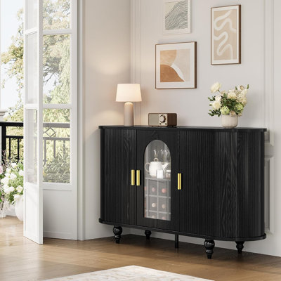 Bar avec rangement, bar à alcool avec porte coulissante | Armoire Mid-Century moderne avec porte-bouteilles amovible et porte-verre pour salon, cuisine et entrée