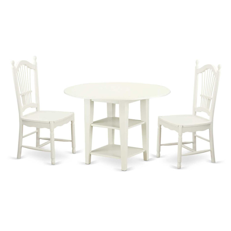 L'ensemble de meubles de salle à manger 3 pièces comprend une table de cuisine ronde avec Dropleaf et des tablettes et 2 chaises de salle à manger, lin blanc