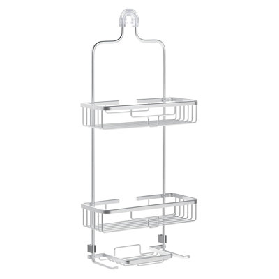 Serviteur de douche en aluminium antirouille avec 2 tablettes et crochets intégrés - Pomme de douche pour shampooing, revitalisant et produits essentiels