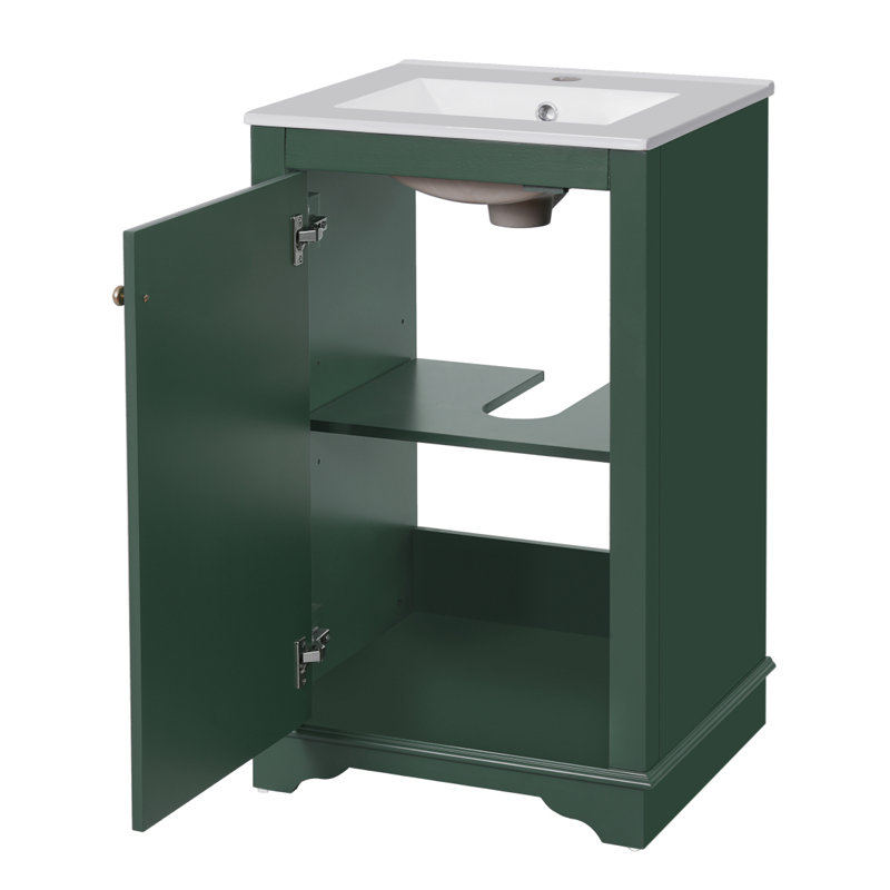 Ensemble de meuble-lavabo sur pied 20 po avec lavabo en céramique, meuble-lavabo simple autoportant avec porte à fermeture douce, tablette réglable, style moderne, vert.