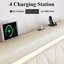 Cadre de grand lit avec éclairage à DEL, tête de lit réglable et fonction de charge intelligente - pièce de chambre contemporaine, revêtement en similicuir beige, base en bois de chêne, plus de 60000 couleurs personnalisables, luminosité