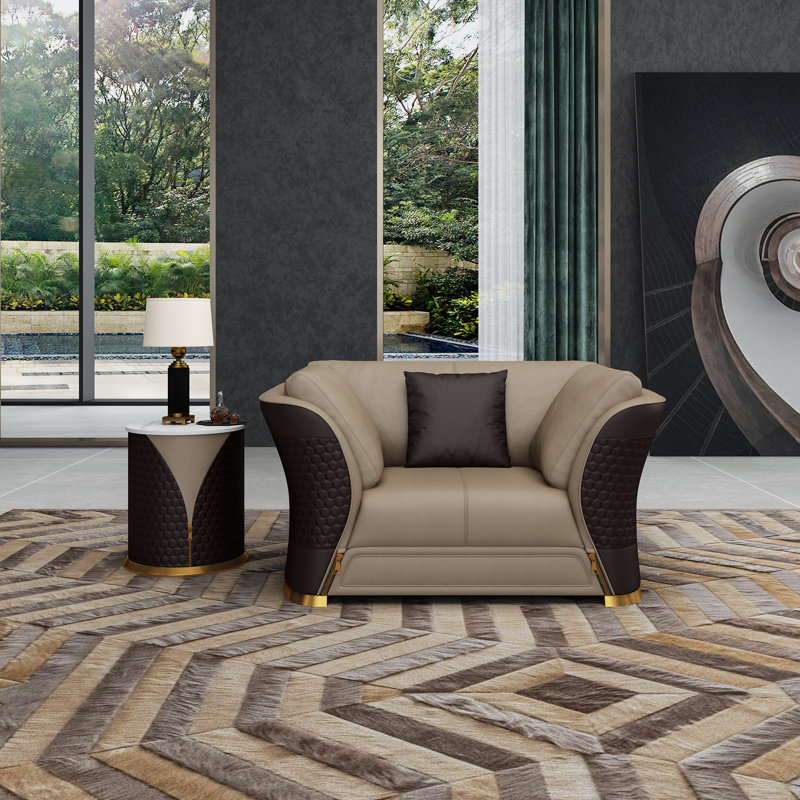 Fauteuil Vogue en cuir italien, Beige/Chocolate