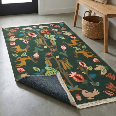 Tapis botanique 100% coton forêt lavable à la machine 4 pi x 6 pi