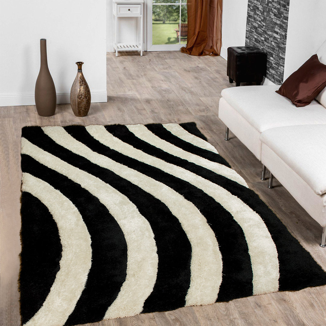 Anglo Striped Tufted Polyester Area Rug in Black/White Breakwater Bay Rug 
