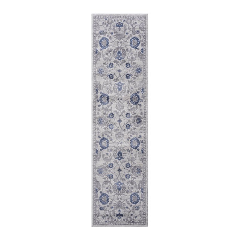 NAAR MARFI Collection 2X8 Blue / Silver / Oriental Runner Rug, Runner 2'2" x 8'
