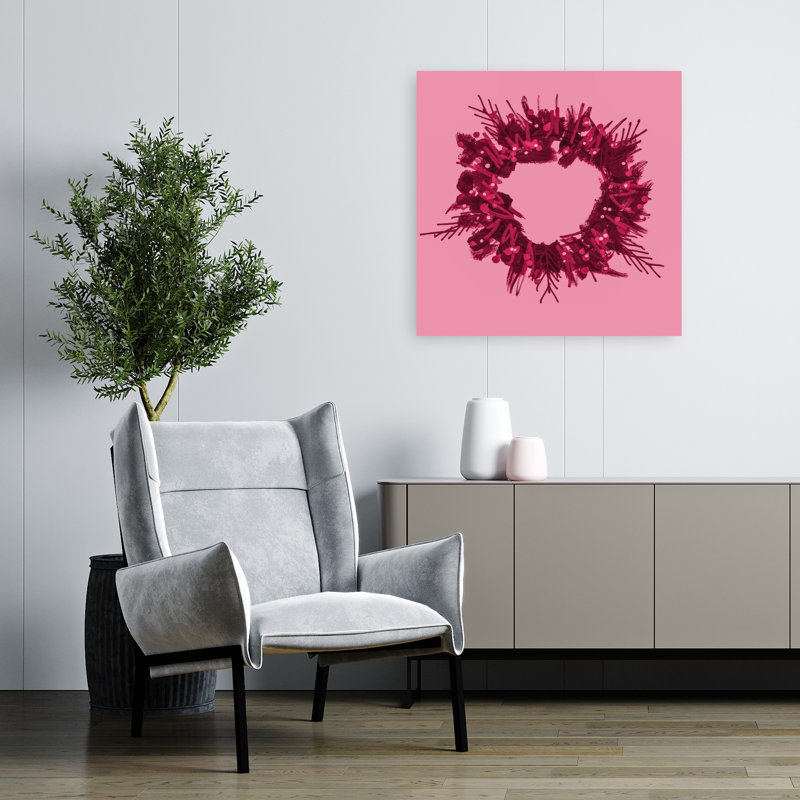 Pink Christmas Wreath Abstract Modern Winter Wall Art Print 1 Piece Wrapped Canvas Wall Art, 81.28cm H x 81.28cm W
