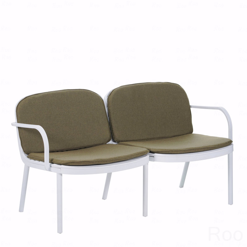 Outdoor Patio Loveseat, PP White Frame With Green Cushion, Green, White