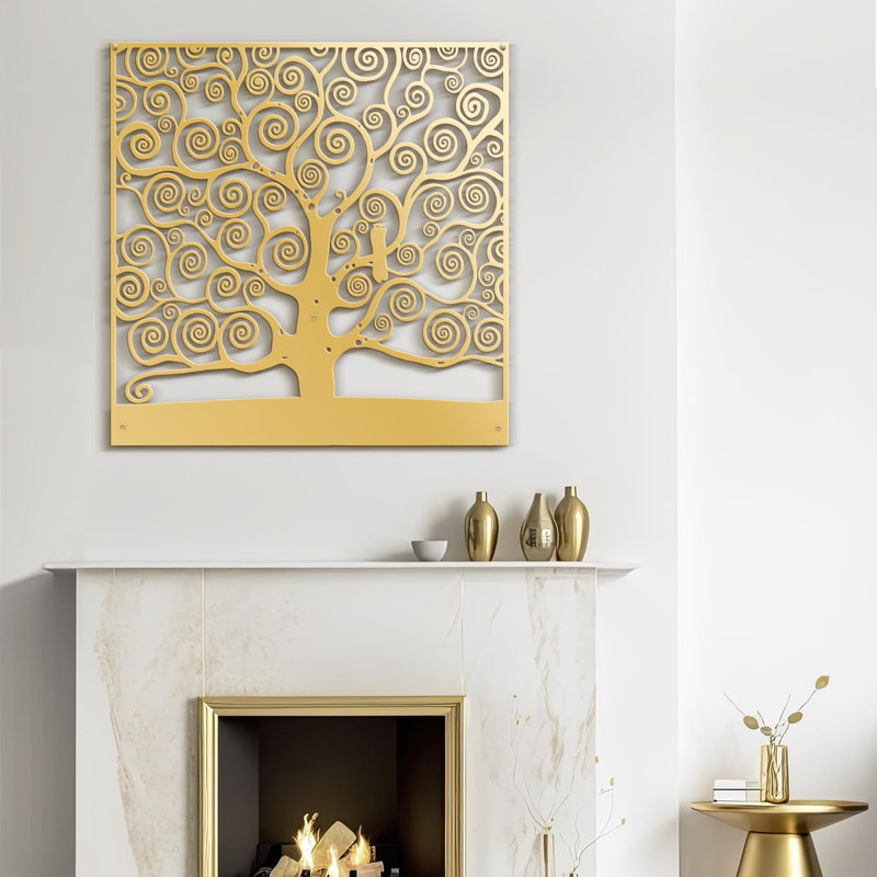 Plants & Flowers Wall Decor on Metal, 18" H x 18" W x 0.05" D, Gold