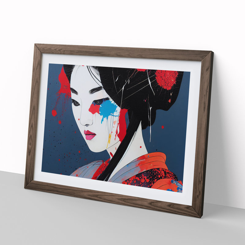 Geisha Paint Splatter Vol.1 Abstract 1 Piece Single Picture Frame Wall Art, 34cm H x 46cm W x 2cm D, Walnut Framed