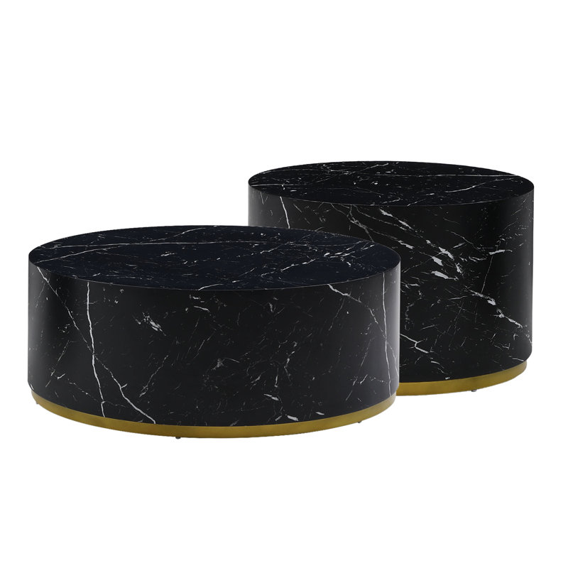 Table basse en faux marbre en noir pour le salon, 35,57 pouces avec base en métal doré