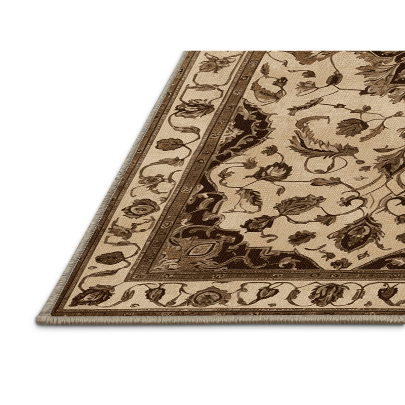 Tapis brun Tabriz lavable à la machine, Carré 7 pi