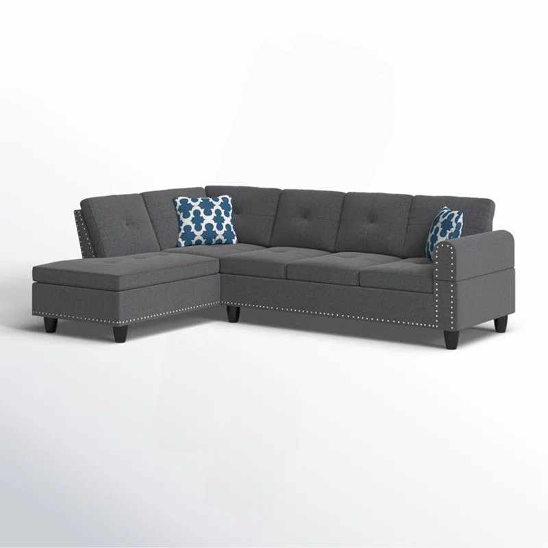 Console avec porte-gobelets - Canapé d'angle gris anthracite - 2 pièces