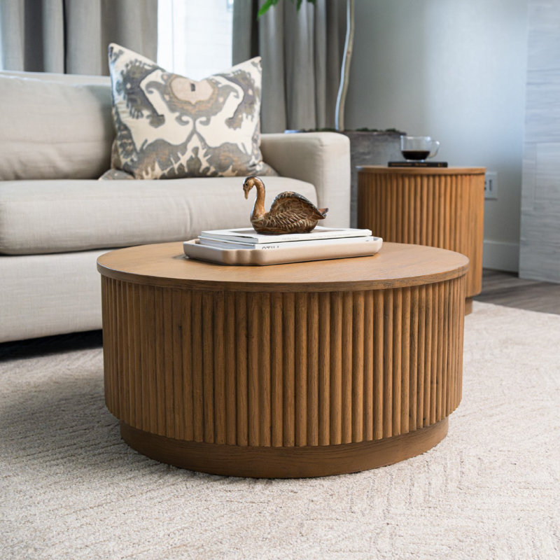 Maven Lane Dallas Solid Wood Coffee Table, Natural Wood