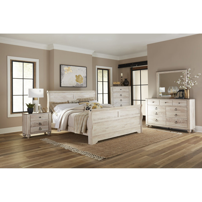 Ensemble de chambre à coucher contemporaine 6 pièces Imerland, lit, commode, miroir, 2 tables de chevet, commode
