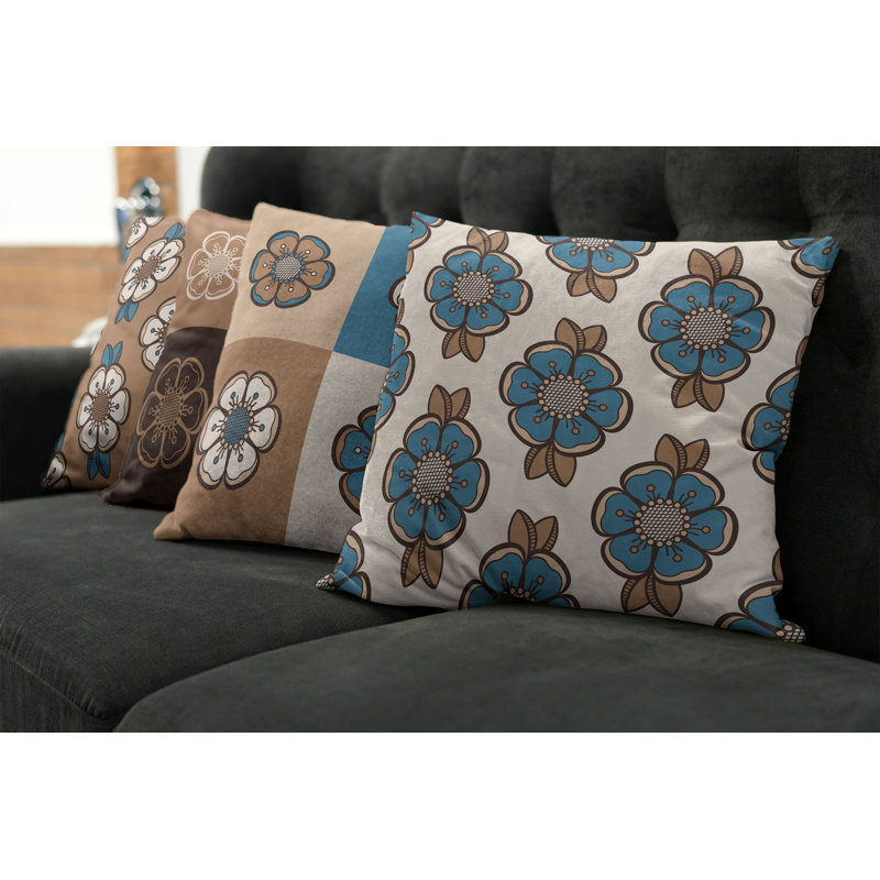 Abstract Pillow Cover, Brown/Blue/Beige, 16" x 16"