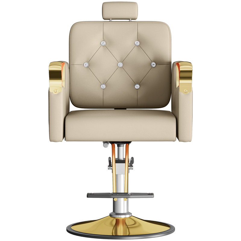 Barber Chair For Hair Stylists, Hydraulic Styling Chair With Heavy Duty Pump, 360° Swivel Barber Chairs With Reclining, Adjustable Headrest, Beauty Salon Equipment, 330 Lbs (beige-gold)