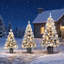 Ensemble de 3 sapins de Noël pré-illuminés et floqués, comprenant des sapins en pot de 90 cm, 120 cm et 150 cm, des lumières DEL blanc chaud et 8 modes d'éclairage – Décoration de Noël effet neige pour entrée et foyer