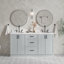 Ensemble de meuble-lavabo double ovale avec comptoir en quartz blanc Carrara de 66 po Ariel Kellie-105988600