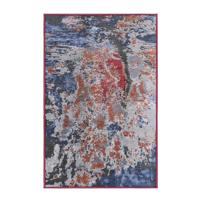 Tapis orange / bleu / gris, Rectangle 4 pi x 6 pi