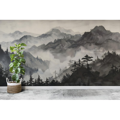 Mountain Foggy Wall Graphics Peel And Stick Forest Room Wallpaper Nursery Self Adhesive Removable Nursery Wall Decor Mural 601RS (Peel-N-Stick) RS601