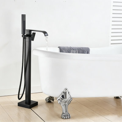 Floor Mount Freestanding Tub Filler Single Handle Brass Bathtub Faucet with Handshower