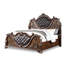 Grand lit traditionnel en cerisier brun avec accents en bois massif et en faux bois de style luxueux en marbre