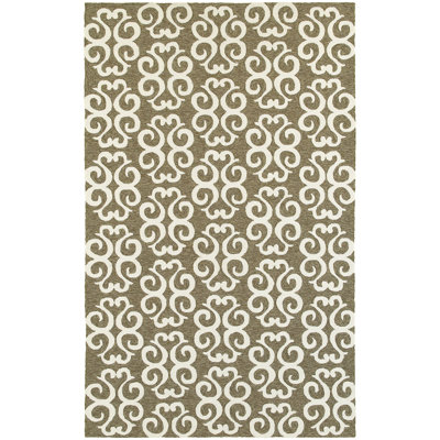 Atrium Damask Hand-Hooked Brown/Ivory Area Rug
