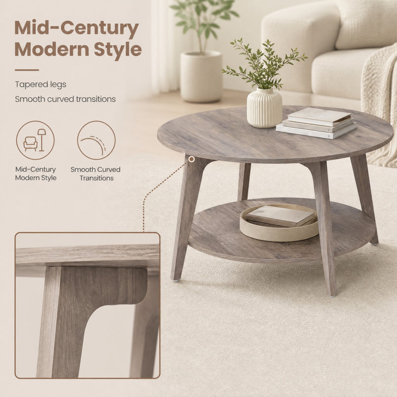 2 Tier Coffee Table With Storage, Beige