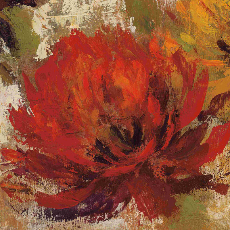 Fiery Dahlias II, fleur rouge - impression sur toile tendue, L 12 po x H 12 po