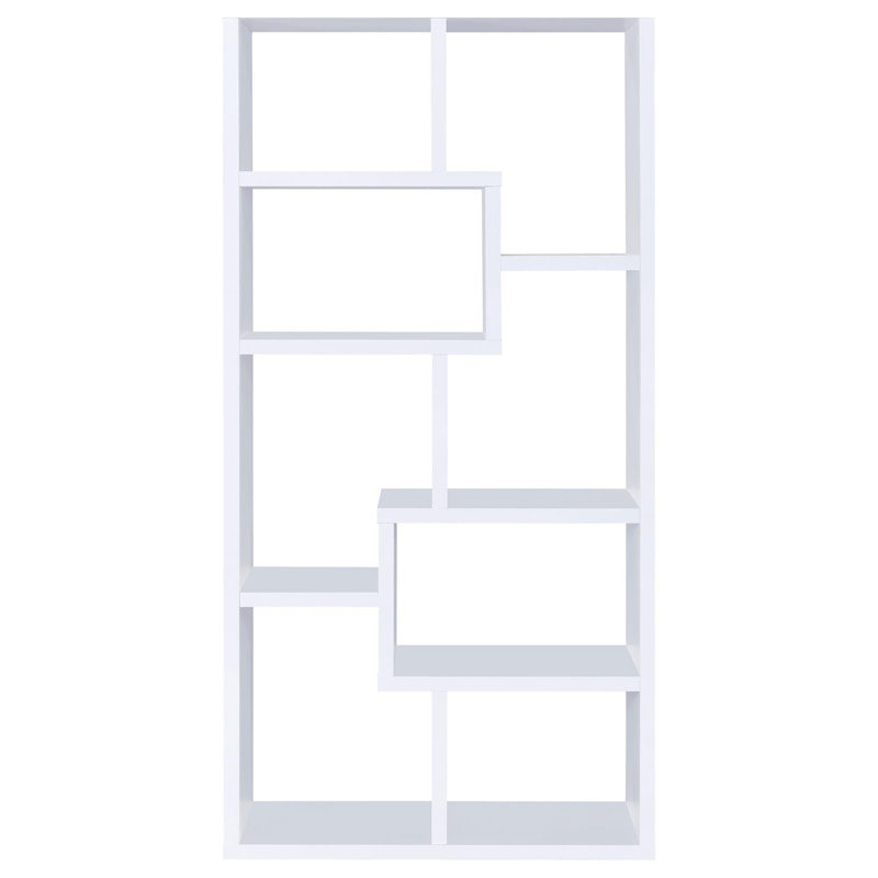 Bibliothèque géométrique blanche à 8 tablettes, Blanc