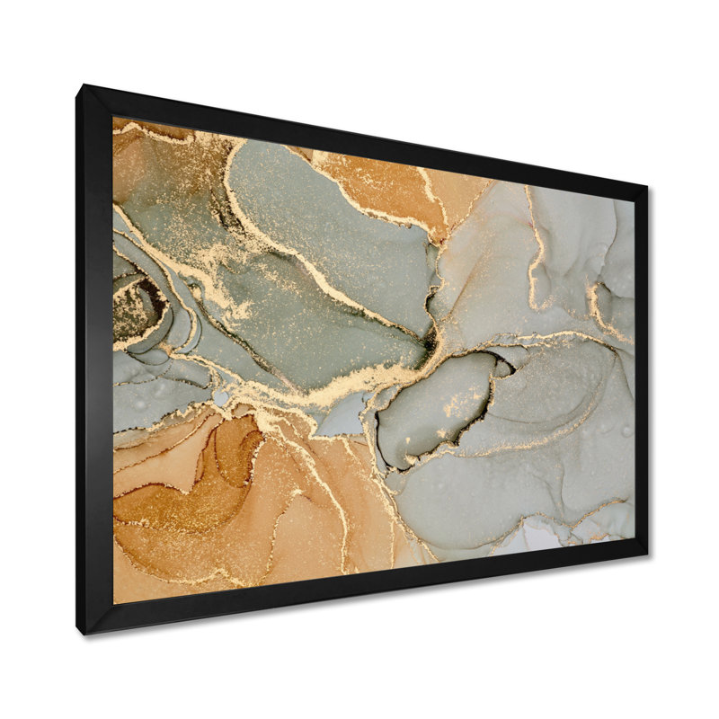 «Brown Luxury Abstract Fluid IV», peinture sur toile, Impression encadrée, H 12 po x l 20 po, Noir
