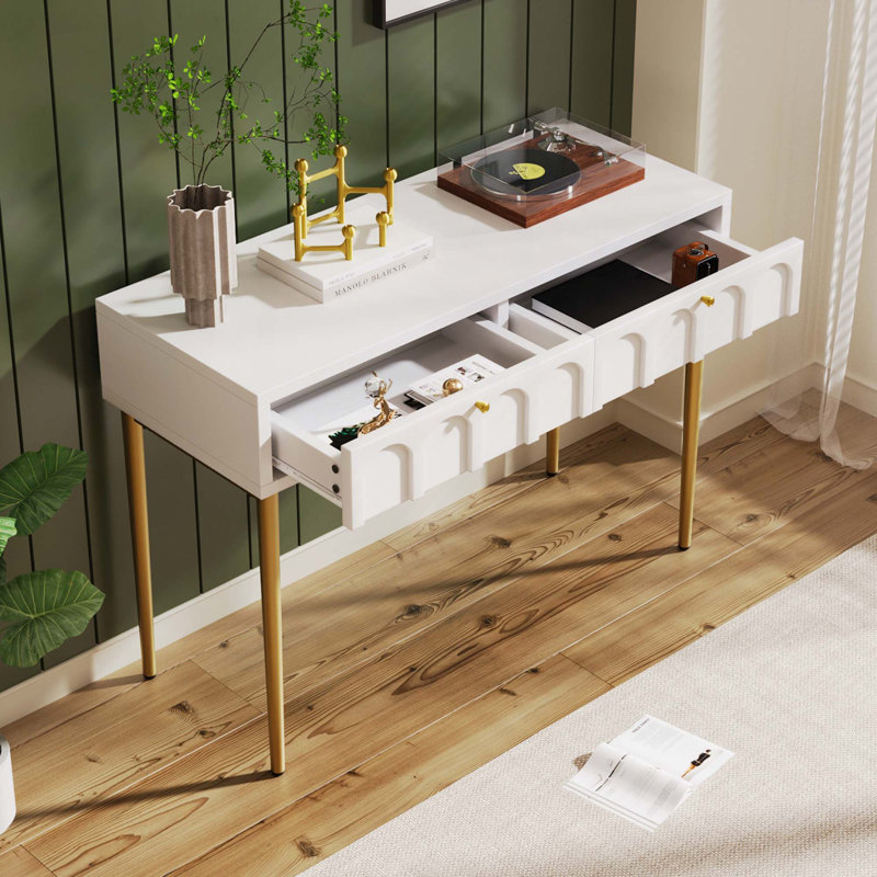 Wood Console Table with 2 Drawers ,Four Legs