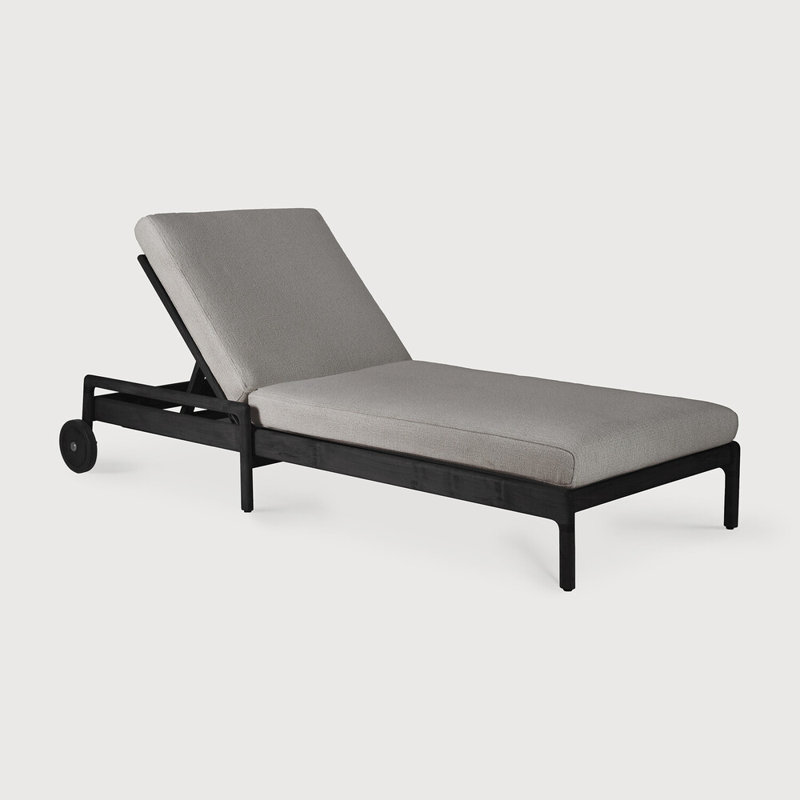 Jack Outdoor Teak Chaise Lounge, Teak Black Frame/Mocha Cushion