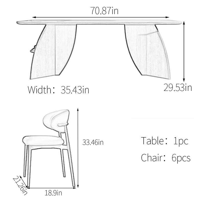 Ensemble de table de salle à manger en frêne, H 29,53 po x L 70,87 po x l 35,43 po