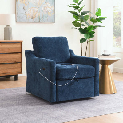 Fauteuil pivotant - chenille avec chargement USB et rangement caché (bleu marine)