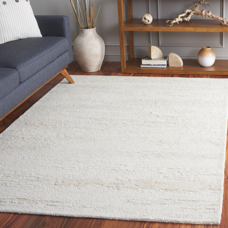 Lacie Ebony Hand Tufted Wool/Cotton Abstract Rug in Beige, Rectangle 5' x 8'